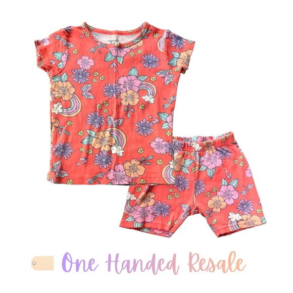 Carter's Other - 🌸 Carter’s Short Sleeve T Shirt Top Bottoms Shorts Floral Kids Pajamas Set 2T
